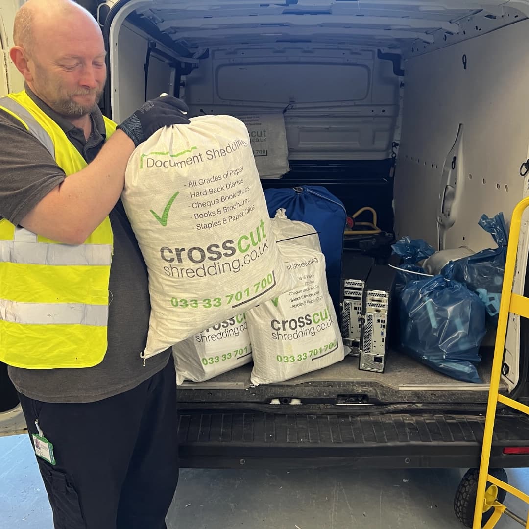 Professional collection van with secure shred bags